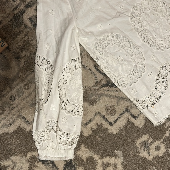 Sundance Top Embroidered Eyelet White Long Sleeve Tassle Tie Boho Blouse Medium - Picture 6 of 11